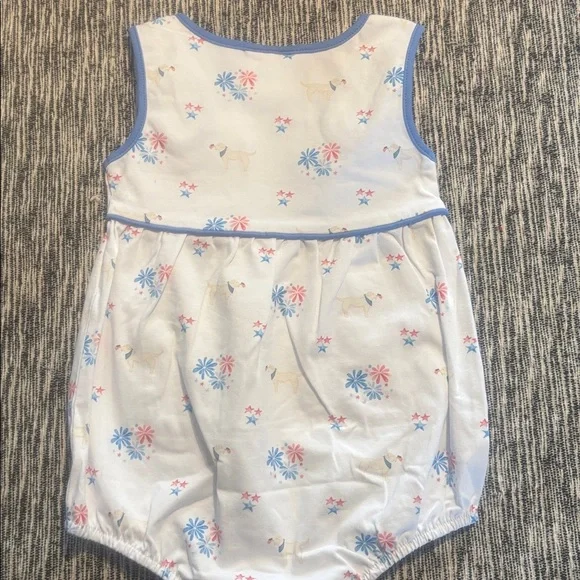 Stitchy Fish Yellow Lab Dog Flag Firework Romper 6M - Picture 5 of 5